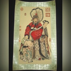 Traditional Asian Wall Art with Red and Green Accents